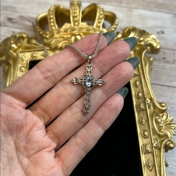 Topaz and 925 Cross Pendant Necklace - Picture 5 of 7